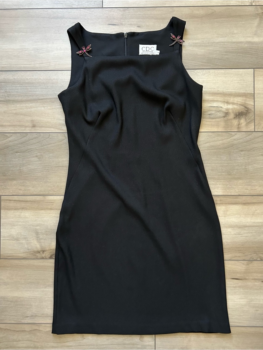 CDC Black Sleeveless Sheath Dress with Dragonfly Beaded Shoulder Details Size 4